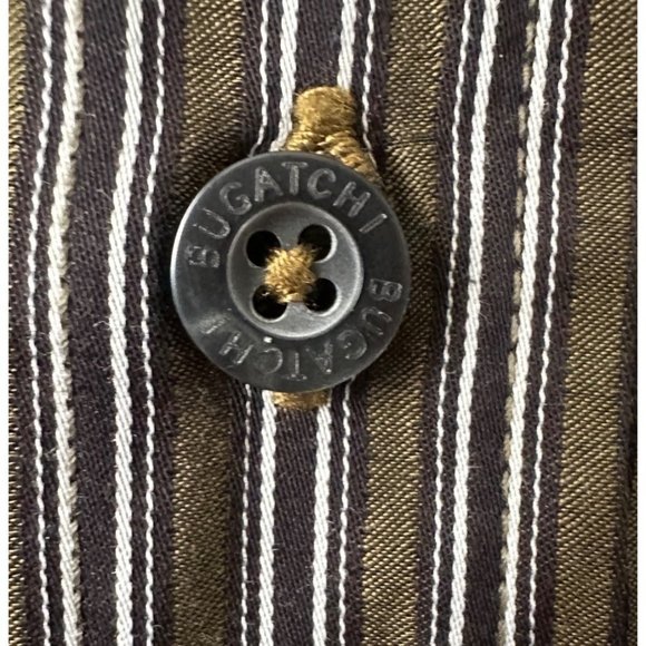 Bugatchi Uomo Men's Dress Shirt Long Sleeves Green Stripe Size XL - Picture 3 of 8